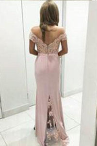 Sexy Pink Lace Off the Shoulder Pink Graduation Dress Formal Dress Long Evening Dresses RS851