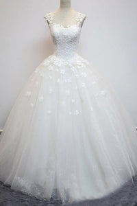 2024 Scoop Wedding Dresses A Line Tulle With Applique Court Train