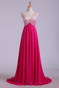 2024 Prom Dresses A Line One Shoulder With Beading Tulle & Chiffon Sweep Train