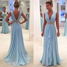 Load image into Gallery viewer, Charming A-Line Chiffon Long Backless Green Cap Sleeve V-Neck Floor-Length Prom Dresses RS39
