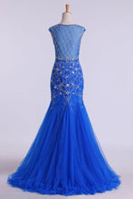 Load image into Gallery viewer, 2024 Scoop Beaded And Fitted Bodice Trumpet Prom Dress Tulle