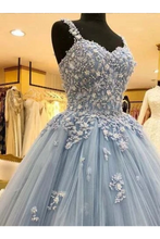 Load image into Gallery viewer, Ball Gown Straps Long Prom Dress Appliques Quinceanera SRSPKS9FELB