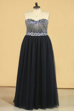 Load image into Gallery viewer, 2024 Dark Navy A Line Prom Dresses Sweetheart Beaded Bodice Tulle Zipper Up