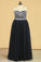 2024 Dark Navy A Line Prom Dresses Sweetheart Beaded Bodice Tulle Zipper Up