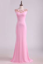 Load image into Gallery viewer, 2024 Prom Dresses Sheath Scoop Spandex With Beading Floor Length