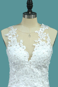 2024 Satin Mermaid Scoop Court Train Detachable Wedding Dresses With Applique