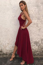 Load image into Gallery viewer, Unique A Line Burgundy High Low Sleeveless Backless Prom Dresses, Cheap Evening Dresses SRS15450