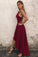 Unique A Line Burgundy High Low Sleeveless Backless Prom Dresses, Cheap Evening Dresses SRS15450