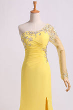 Load image into Gallery viewer, 2024 One Sleeve Column Floor Length Prom Dress With Beading
