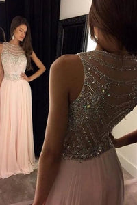Chiffon Crystal A-Line/Princess Scoop Long Prom Dress