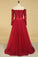 2024 A Line Boat Neck With Applique Long Sleeves Floor Length Prom Dresses Burgundy/Maroon