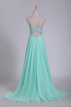 Load image into Gallery viewer, 2024 A Line Chiffon Sweetheart Open Back Beaded Bodice Prom Dresses