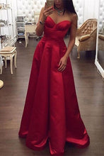 Load image into Gallery viewer, Simple Cheap Elegant Spaghetti Straps Red Satin Long Prom Dresses
