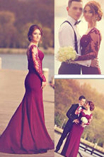 Load image into Gallery viewer, 2024 Long Sleeves Prom Dresses Spandex Mermaid With Applique Burgundy/Maroon