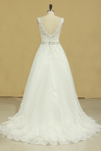 Load image into Gallery viewer, 2024 Bridal Dresses A Line V-Back Tulle Chapel Train V-Back Applique &amp; Sash