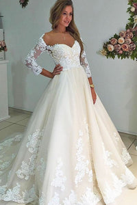 Modest Charming Bal Gown Lace Wedding Dresses With Sleeves Bridal Dresses