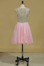 Load image into Gallery viewer, 2024 Homecoming Dresses Scoop Beaded Bodice Short/Mini Chiffon A Line