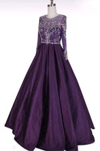 Load image into Gallery viewer, 2024 Long Sleeves Scoop Beaded Bodice Taffeta A Line Prom Dresses