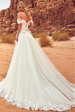 Load image into Gallery viewer, Charming Off The Shoulder Tulle Long Beach Wedding Dress With SRSPYAQGZNX