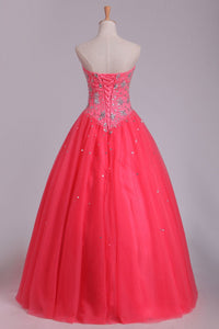 2024 Quinceanera Dresses Ball Gown Sweetheart Floor Length Beaded Bodice Tulle