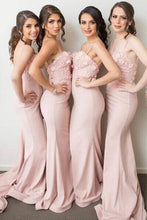 Load image into Gallery viewer, Spaghetti Straps Long Sheath Mermaid Long Pink Bridesmaid Dresses