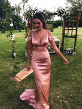 Load image into Gallery viewer, Unique Spaghetti Straps Pink Mermaid Prom Dresses Off the Shoulder Evening Formal Dresses SRS15468