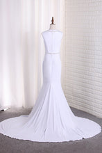 Load image into Gallery viewer, 2024 New Arrival Mermaid Scoop Wedding Dresses With Beads Sweep Train