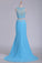 2024 Two Pieces Scoop Mermaid With Slit And Beading Prom Dresses Spandex Sweep Train