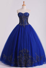 Load image into Gallery viewer, 2024 Dark Royal Blue Ball Gown Sweetheart Floor Length Quinceanera Dresses With Beading