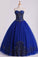 2024 Dark Royal Blue Ball Gown Sweetheart Floor Length Quinceanera Dresses With Beading