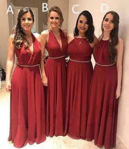 Elegant A Line Chiffon Red Crystal Maid of Honor, Bridesmaid Dresses with SRS20459