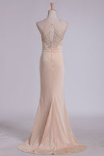 Load image into Gallery viewer, 2024 Evening Dresses Sheath Scoop Spandex With Beading Sweep Train
