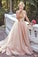 Modest Lace Blush Pink Spaghetti straps Tulle Beading Sweetheart Long Prom Dresses RS173