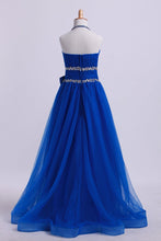 Load image into Gallery viewer, 2024 Dark Royal Blue Halter A Line High Low Flower Girl Dresses Beaded Tulle