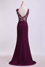 Load image into Gallery viewer, 2024 Straps Prom Dresses With Slit&amp;Applique Floor Length Chiffon