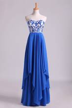 Load image into Gallery viewer, 2024 Floor Length Chiffon Prom Dresses Seetheart Princess With Embroidery