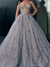 Load image into Gallery viewer, Princess Strapless Sweetheart Beads Ball Gown Rhinestone Prom Dress with Long Sparkly SRS15308
