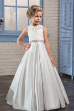 Load image into Gallery viewer, 2024 New Arrival Scoop With Beading&amp;Appliques Satin Flower Girl Dresses