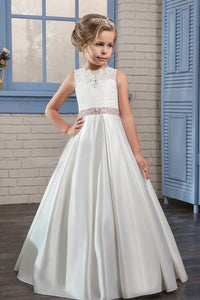 2024 New Arrival Scoop With Beading&Appliques Satin Flower Girl Dresses