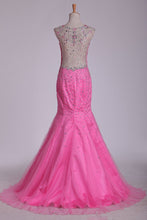 Load image into Gallery viewer, 2024 Mermaid Straps Beaded Bodice Prom Dresses Floor Length Tulle