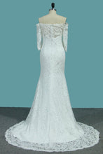 Load image into Gallery viewer, 2024 Lace Mermaid Boat Neck 3/4 Length Sleeves Wedding Dresses Sweep Train