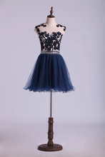 Load image into Gallery viewer, 2024 Homecoming Dresses A Line Scoop Short Tulle Dark Navy