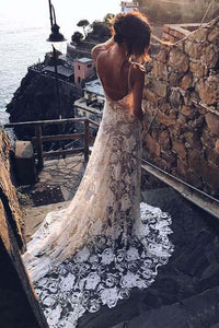 Rose Lace Sweetheart Boho Wedding Dresses Spaghetti Strap Beach Wedding Dresses RS381