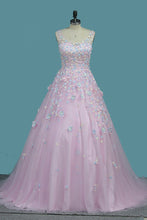 Load image into Gallery viewer, 2024 Quinceanera Dresses A-Line Tulle With Applique Sweep Train Zipper Back