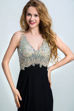 Load image into Gallery viewer, 2024 Prom Dresses Full Beaded Bodice Backless Chiffon Sweep Train Black