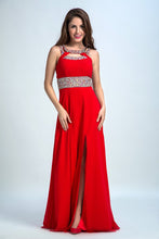 Load image into Gallery viewer, 2024 Sexy Prom Dresses A Line Scoop Sweep/Brush Red Open Back