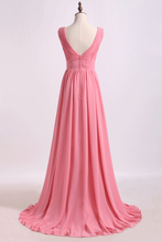 Load image into Gallery viewer, 2024 V Neck A Line Chiffon Bridesmaid Dress With Beads Floor Length