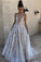 2023 A-Line White Long Tulle Deep V Neck Lace Sleeveless Appliques Prom SRS10069