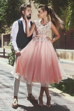 Load image into Gallery viewer, 2024 V Neck A Line Prom Dresses Tulle With Applique And Handmade Flower