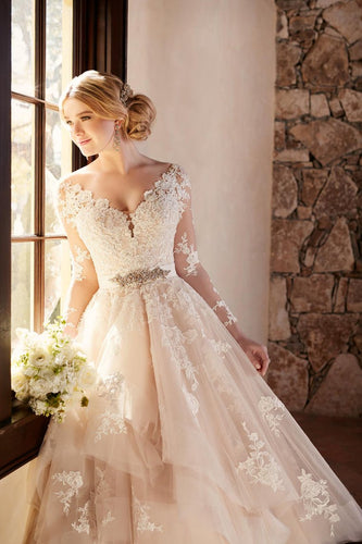 2023 New Arrival V Neck Long Sleeves Tulle With Applique Wedding Dresses A Line